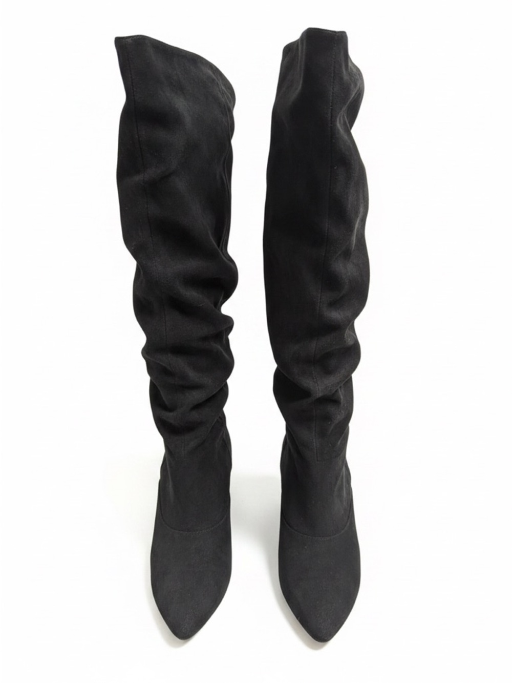 Black Suede Knee-High Heeled Boots